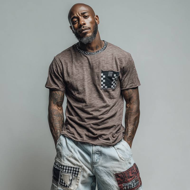 Men's Loose Round Neck Plaid Short Sleeve T-Shirt DTT25062311