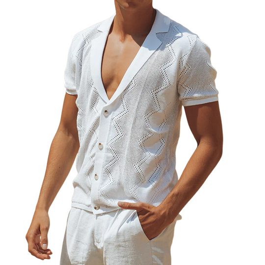 Men's Spring And Summer Fashion Casual Hollow Knitted Slim Short-sleeved Shirt DTT25071619