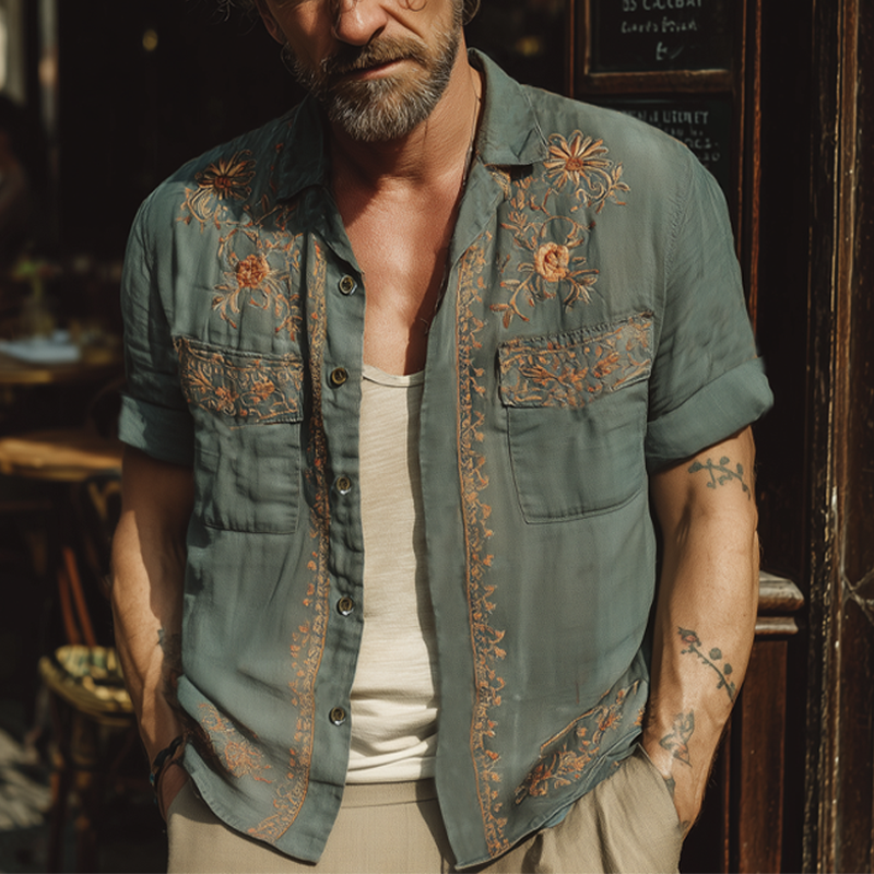 Men's Summer Exquisite Embroidered Short Sleeve Shirt DTT25061805