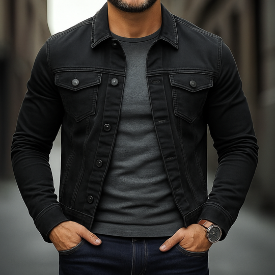 Men's Solid Color Slim Fit Single-breasted Lapel Denim Jacket DTT25082703