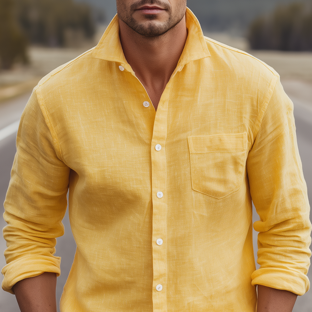 Men's Classic Casual Lapel Cotton And Linen Blend Slim Fit Long Sleeve Shirt DTT25080605