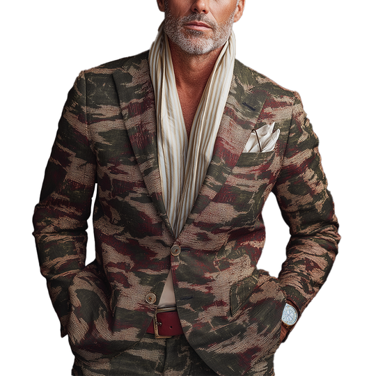 Men's Stylish Camouflage Print Suit Jacket DTT25081406