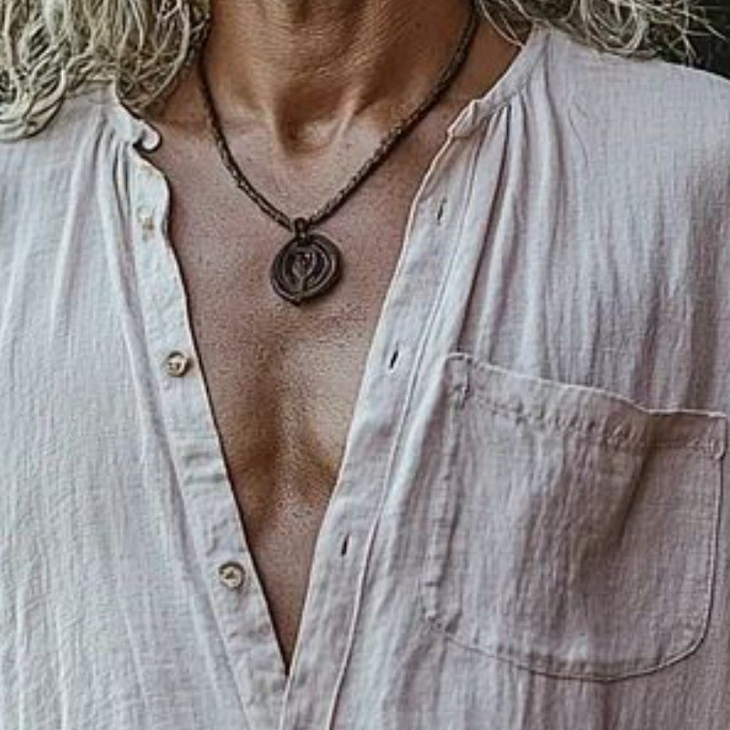 Men's Casual Cotton Linen Round Neck Single-breasted Loose Long-sleeved Shirt 9902010138808