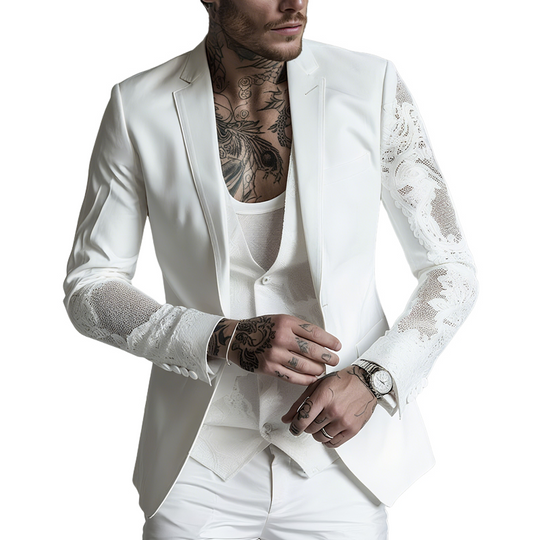 Men's Lace Sleeve Notch Lapel Two Buttons Blazer DTT25071718