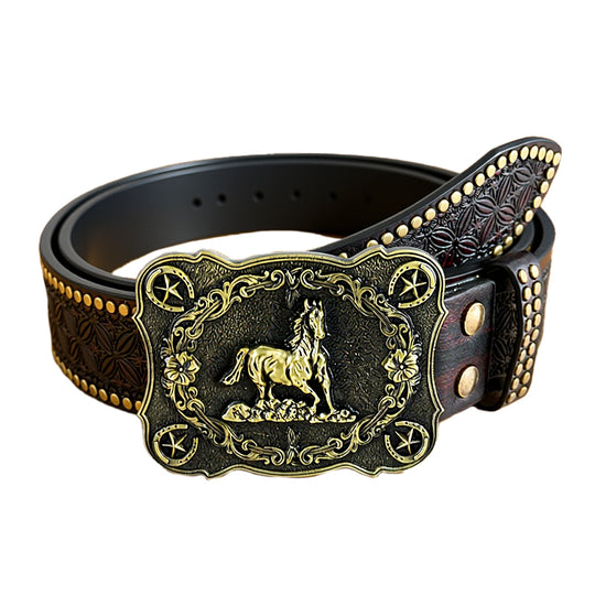 Men's Vintage Embossed Western Cowboy Leather Belt Dtt976998072