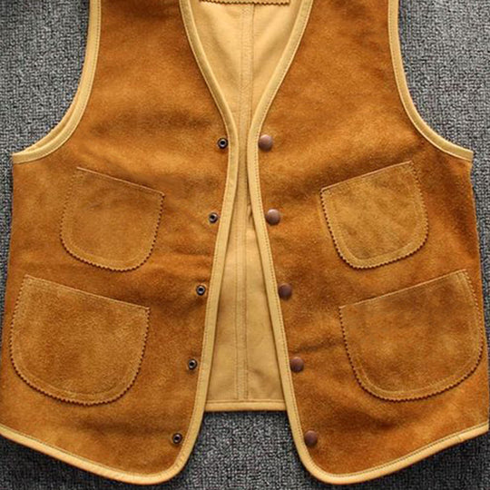 Men's Vintage Suede Snap Button Multi-Pocket V-Neck Vest 9891528179896
