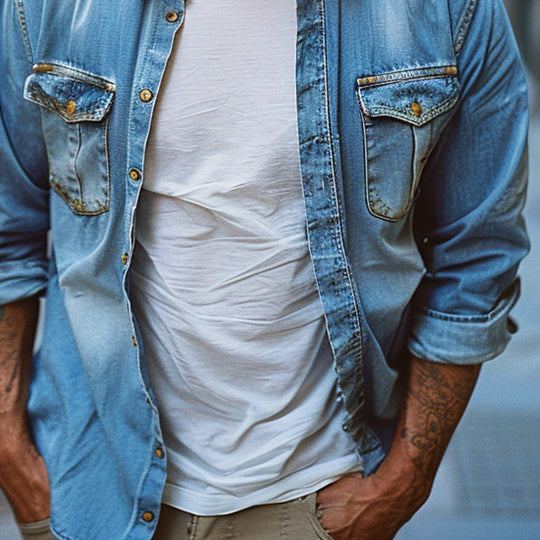 Men's Casual Lapel Denim Long Sleeve Shirt 9894194872504