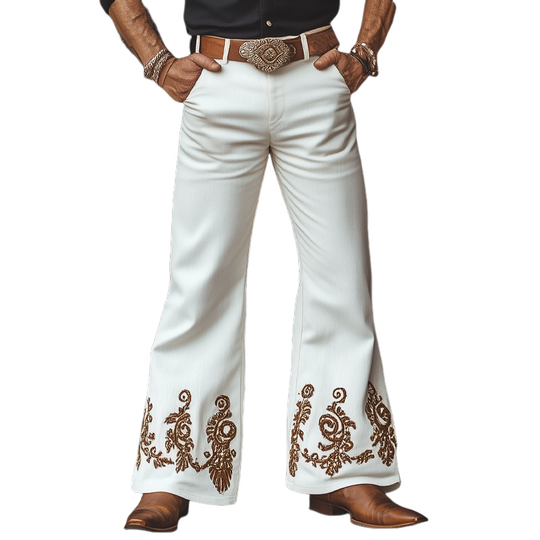 Men's Western Cowboy Style Vintage Embroidered Flared Pants DTT25061612