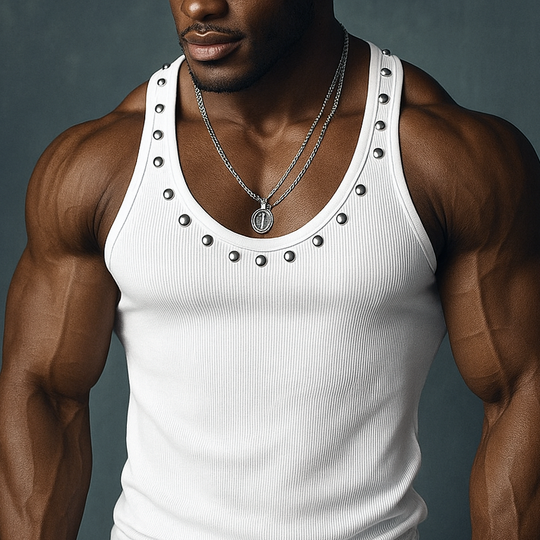 Men's Rivet Solid Striped U Neck Sleeveless Tank Top DTT25072211