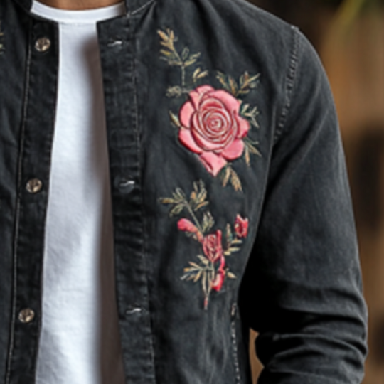 Men's Classic Casual Embroidered Denim Stand Collar Jacket 9892392108216