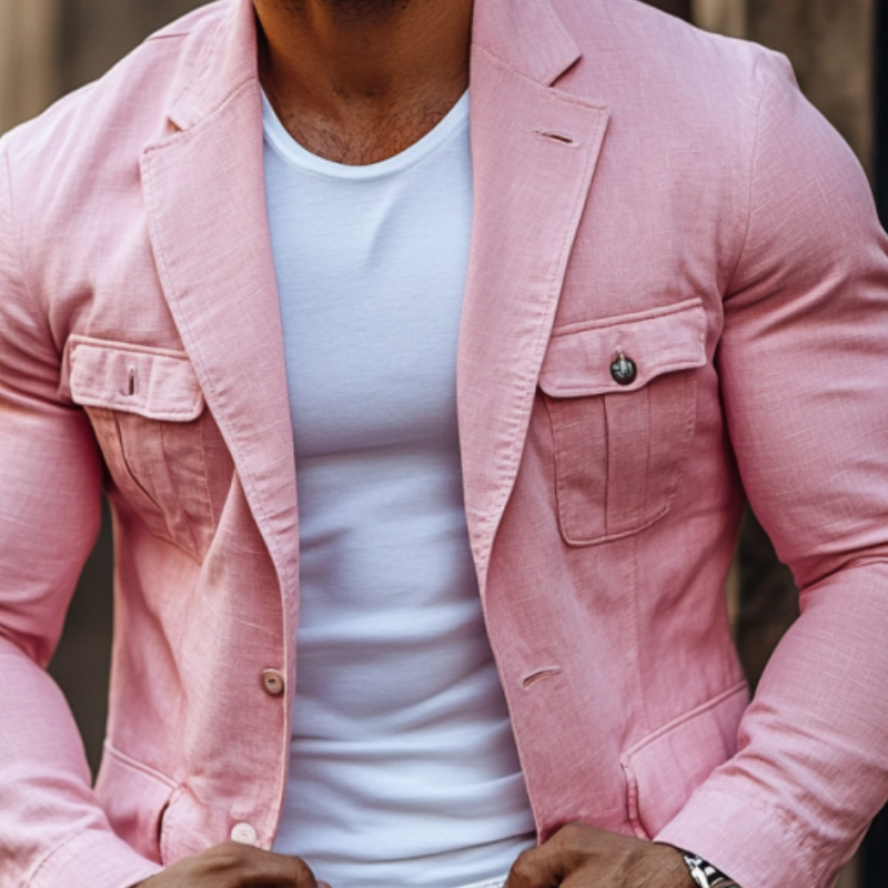Men's Fashion Cotton and Linen Single Button Lapel Safari Jacket Blazer 9894195527864