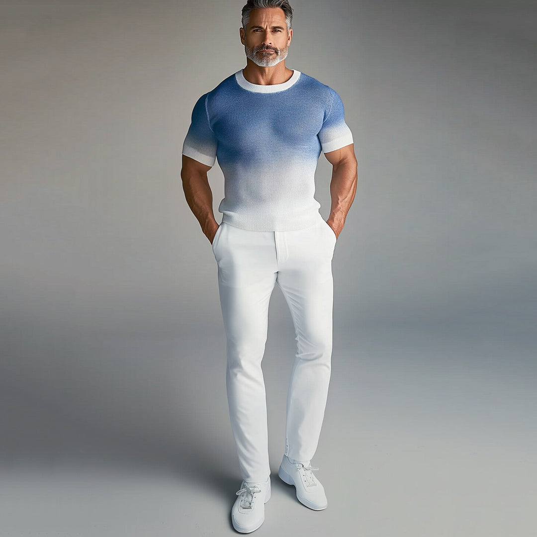 Men's Crew Neck Short Sleeve Gradient Knitted T-Shirt 9903586672824