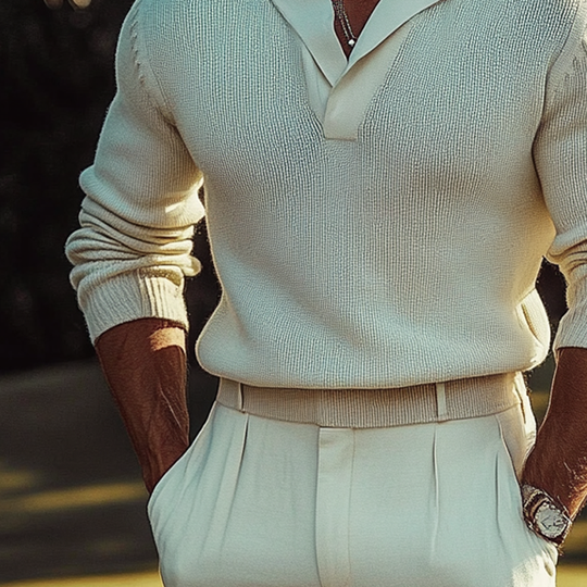 Men's Solid Color Loose Casual Lapel Knitted Sweater DTT25082913