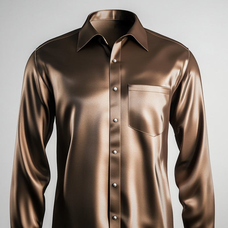 Men's Satin Solid Turndown Collar Single Breasted Chest Pocket Long Sleeve Shirt 9913234948280