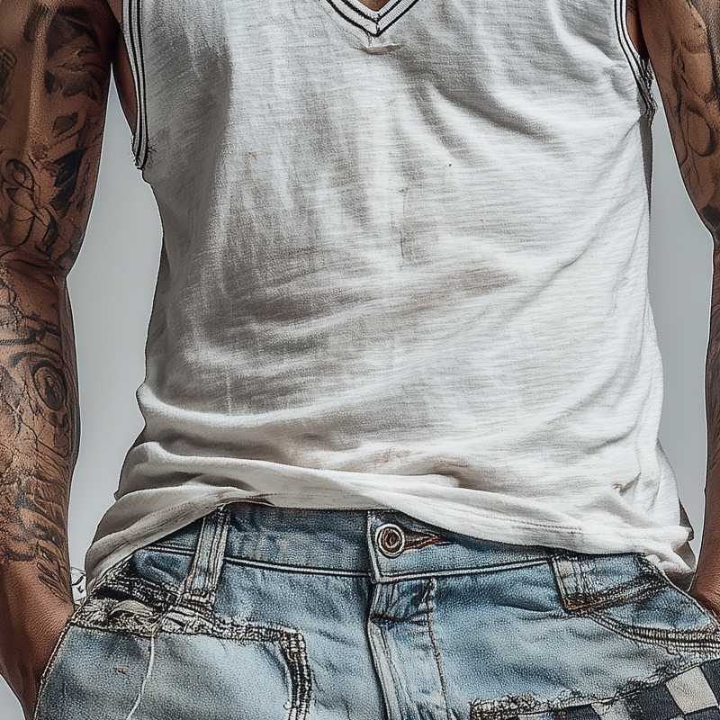 Men's Cotton Blend Loose V-Neck Tank Tops DTT25062309