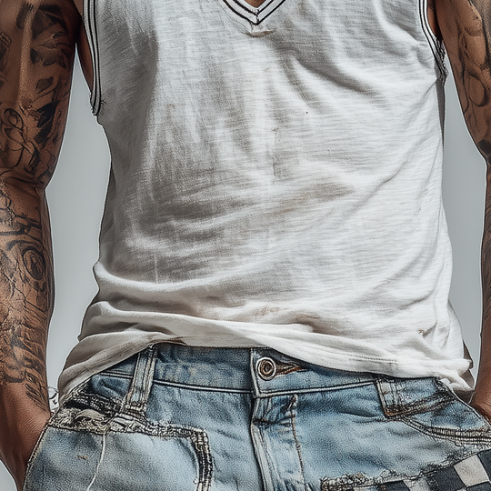 Men's Cotton Blend Loose V-Neck Tank Tops DTT25062309