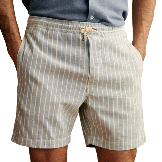 Men's Casual Cotton Linen Blend Striped Elastic Waist Holiday Shorts DDT25052811