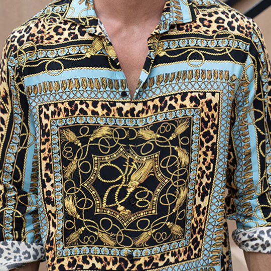 Men's Classic Vintage Cotton Blend Printed Long Sleeve Shirt DTT25071702