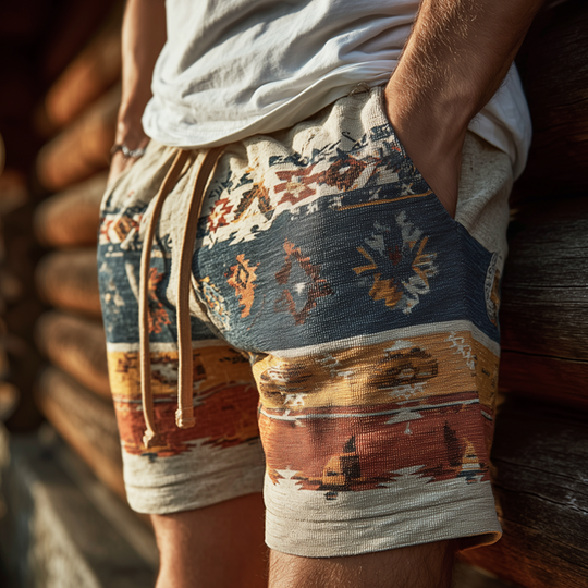 Men's Casual Corduroy Printed Elastic Lace-Up Shorts DTT25071416