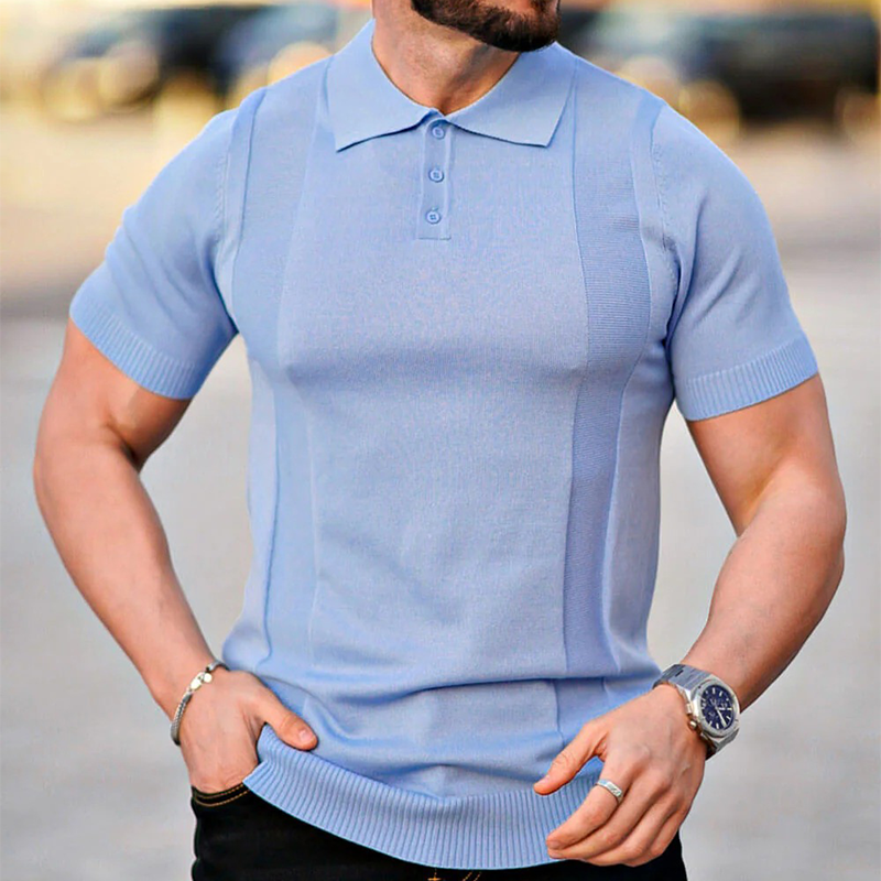 Men's Solid Color Summer Knitted Short-Sleeved Polo Shirt DTT25061713