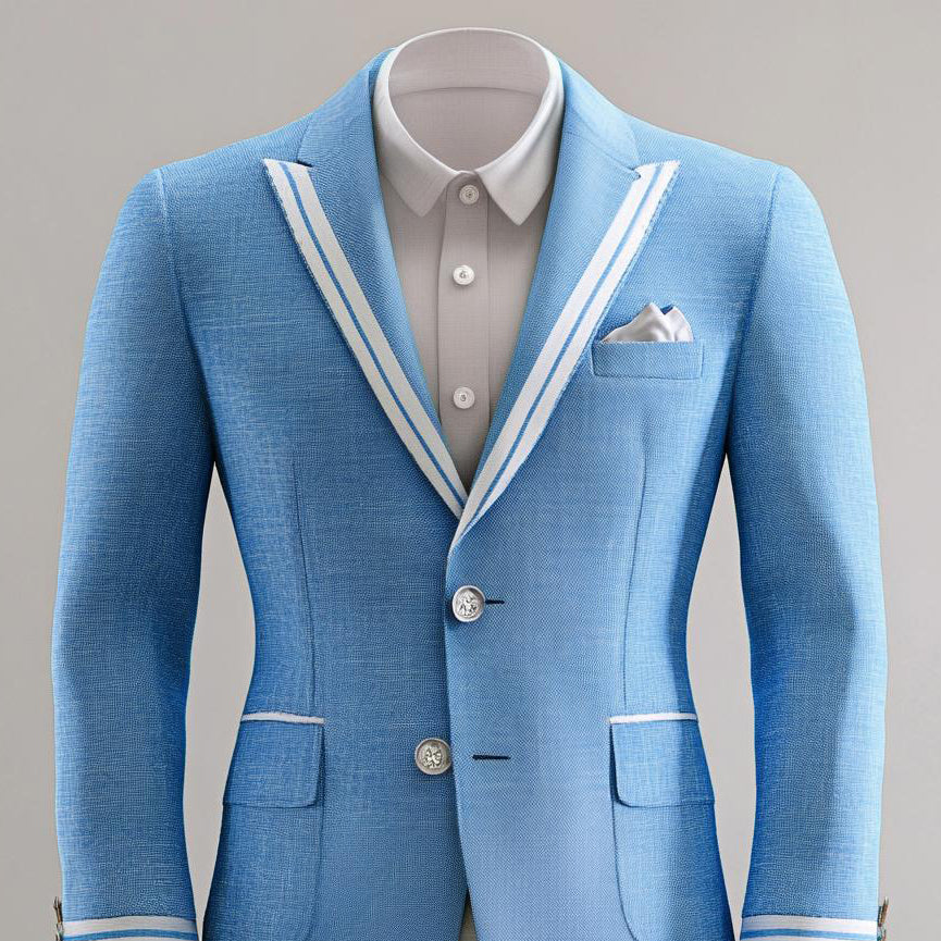 Men's Peaked Lapel Two Button Flap Pocket Contrast Stripes Long Sleeve Blazer 9953099219128