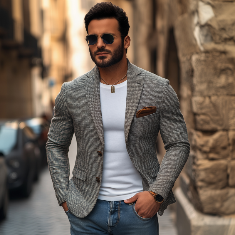 Men's Stylish Houndstooth Notch Lapel Single-breasted Slim-fit Short Blazer DTT25072305