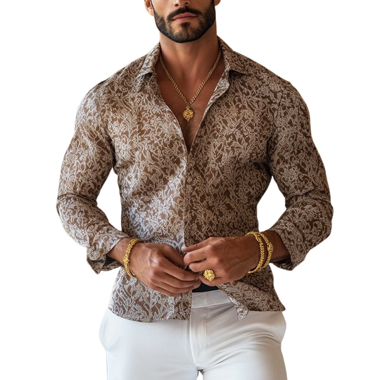 Men's Vintage Print Lapel Long Sleeve Shirt DTT25062024