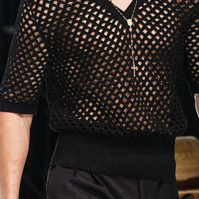 Men's Spring And Summer Fashion Hollow Sexy Knitted Short-sleeved Polo Shirt DTT25071116
