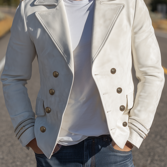 Men's Classic Retro Western Lapel Suede Cropped Double Breasted Jacket DTT25081410