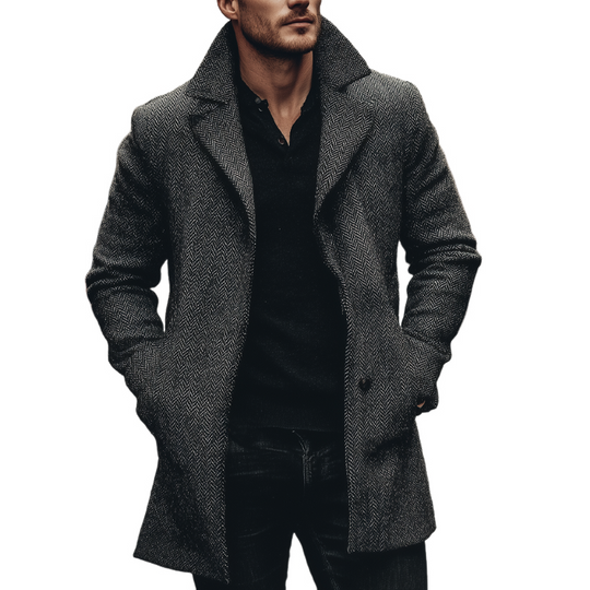Men's Vintage Herringbone Lapel Mid-Length Coat DTT25081214