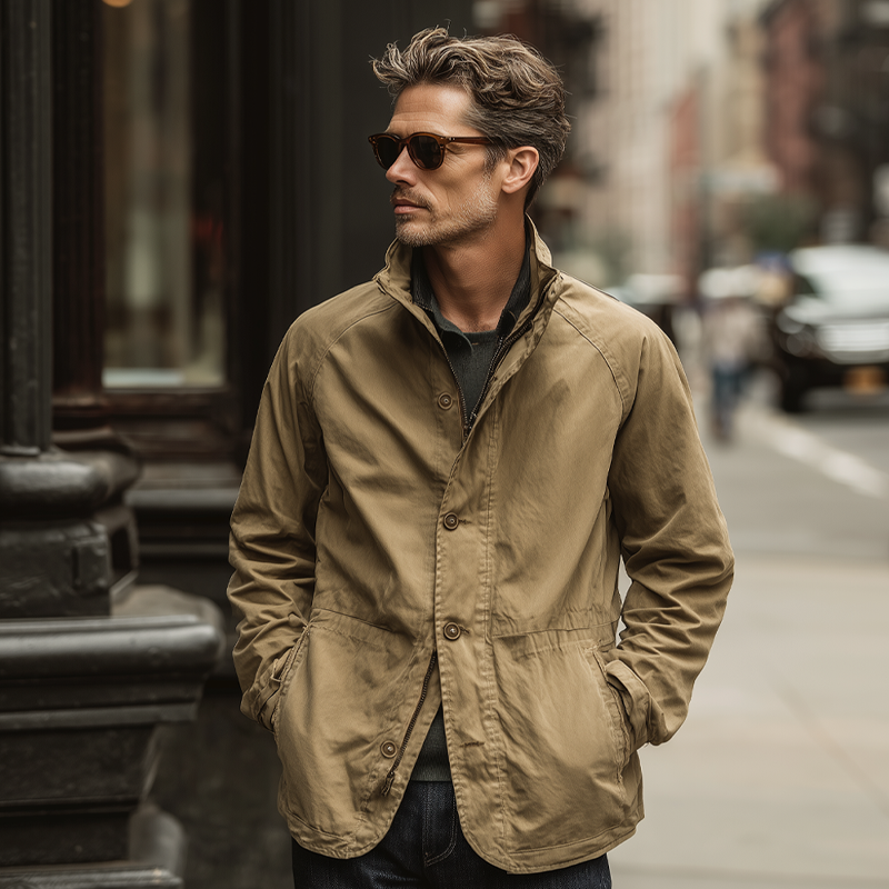 Men's Casual Solid Color Cotton Stand Collar Zipper Jacket DTT25080716