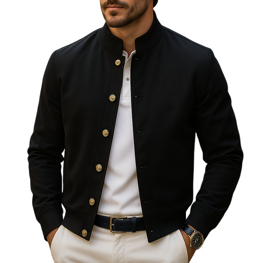 Men's Gold Metal Single Breasted Stand Collar Short Casual Jacket DTT25072218