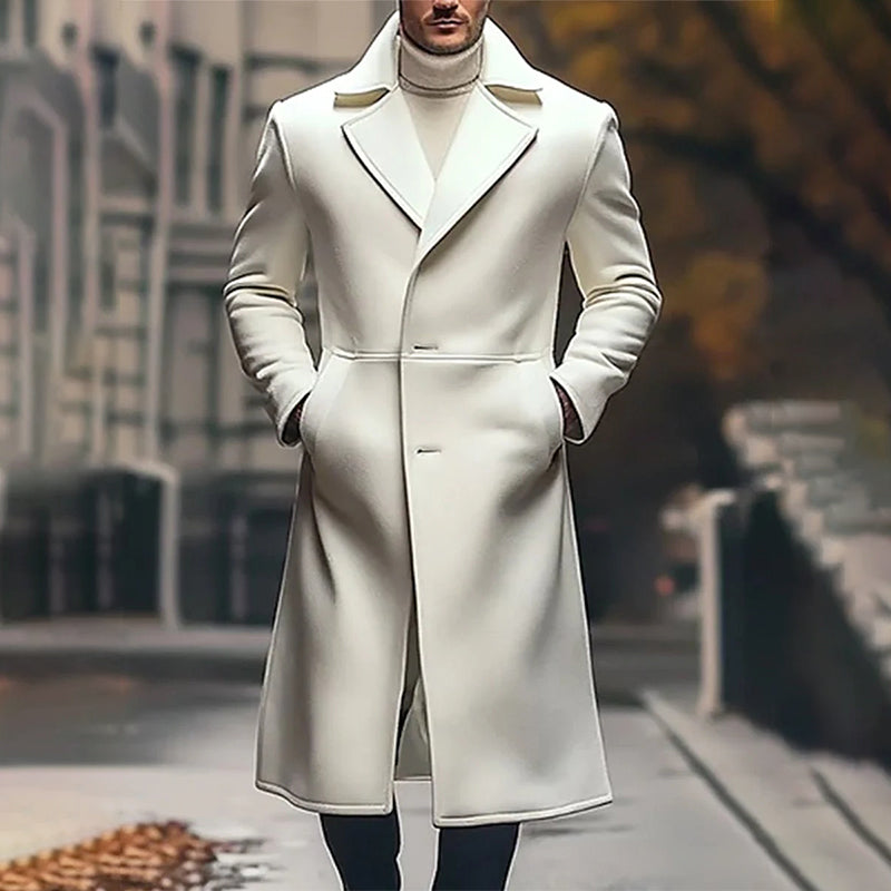 Men's Business Lapel Collar Button Long Woolen Overcoat 9888736215224