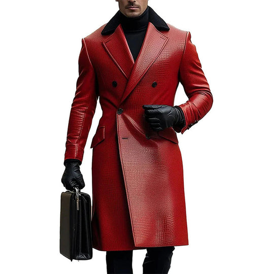 Men's Business Leather Lapel Double Breasted Overcoat 9888735461560