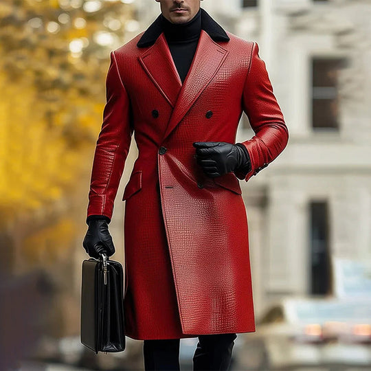 Men's Business Leather Lapel Double Breasted Overcoat 9888735461560