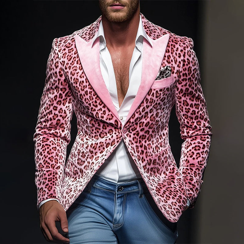 Men's Casual Lapel Leopard Velvet Blazer 9888735690936