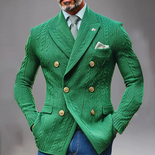 Men's Double Breasted Lapel Cable Knit Cardigan Blazer 9888735527096