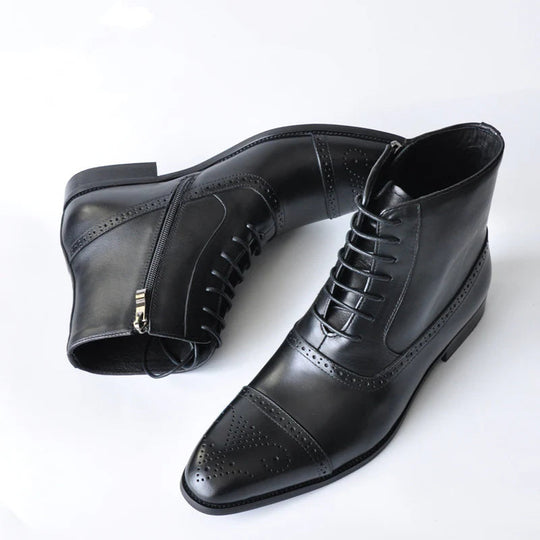 Men's Solid Lace Up Pointed Toe Side Zipper Leather Boots 9888555991224