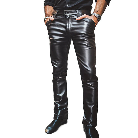 Men's Stylish Casual Solid Leather Pants 9888735887544