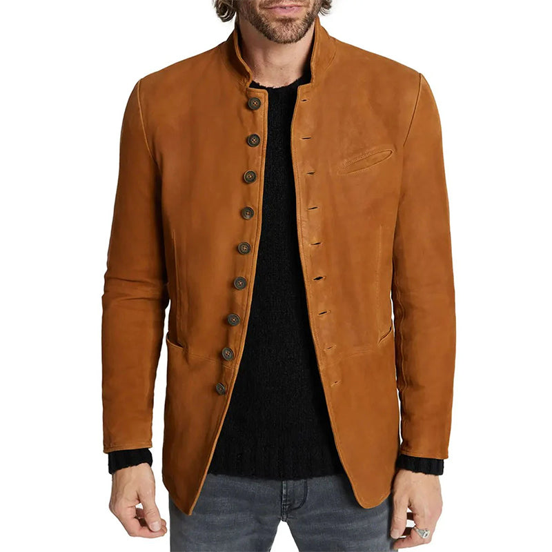 Men's Vintage Suede Stand Collar Pocket Casual Blazer 9888736084152