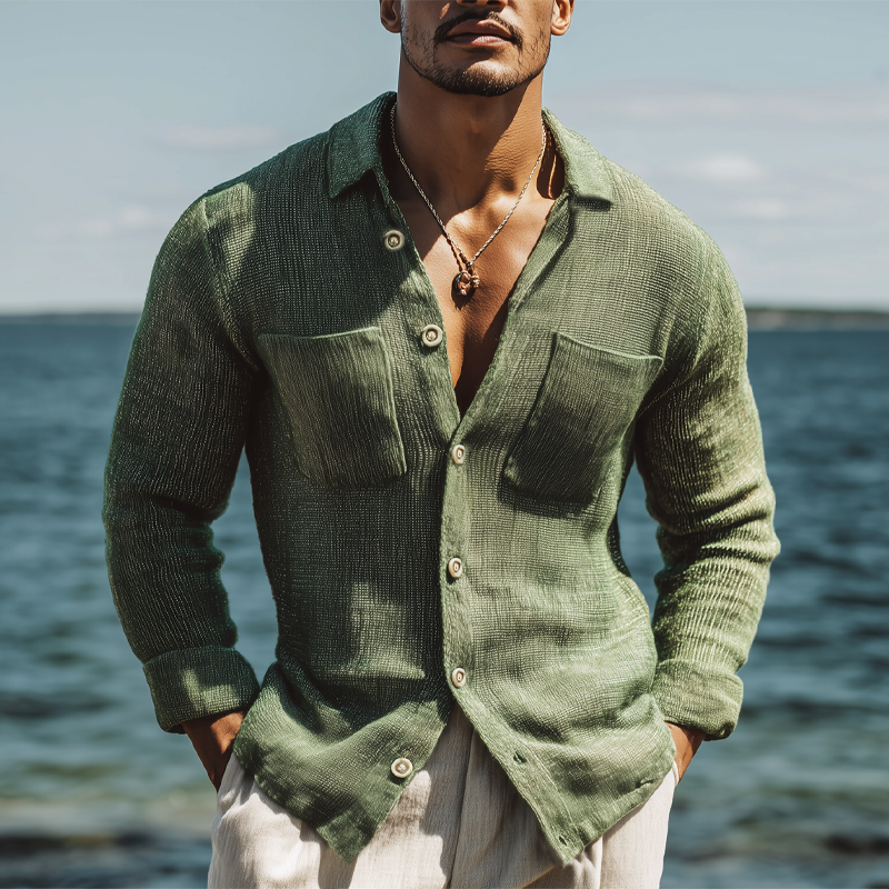Men's Classic Knit Button-Down Long Sleeve Shirt DTT25081210