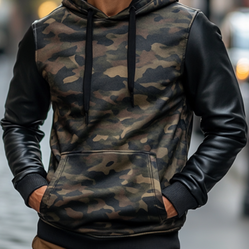Men's Casual Fashion Camouflage Patchwork Hoodie 9893974933688
