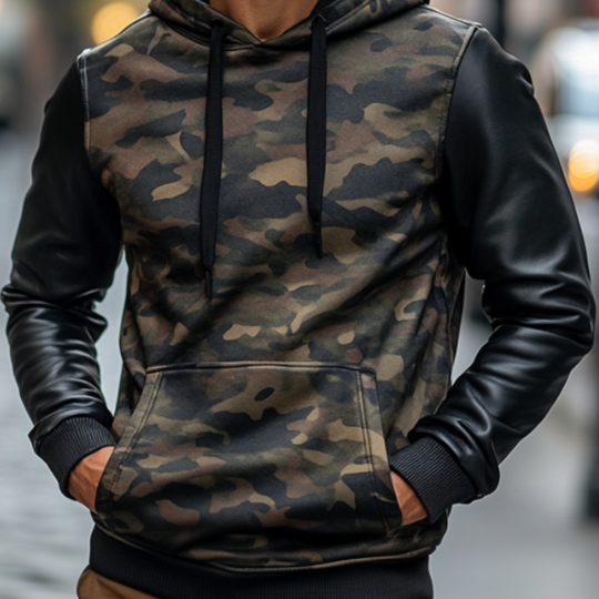 Men's Casual Fashion Camouflage Patchwork Hoodie 9893974933688