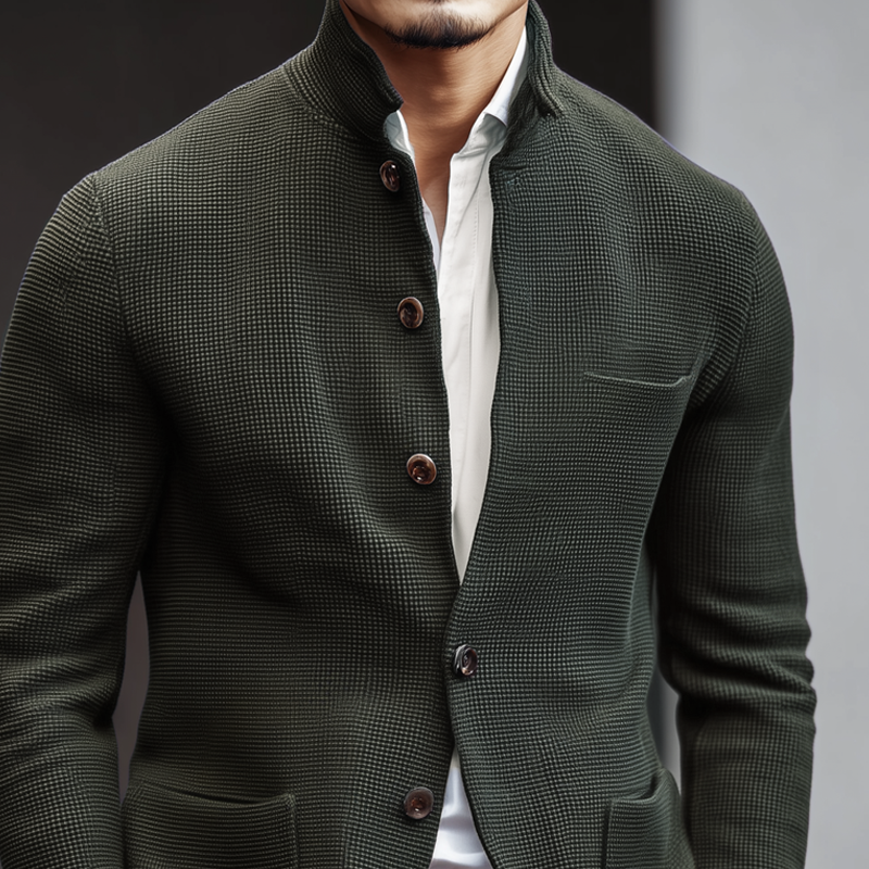 Men's Woven Textured Plaid Stand Collar Single-Breasted Jacket DTT25082903