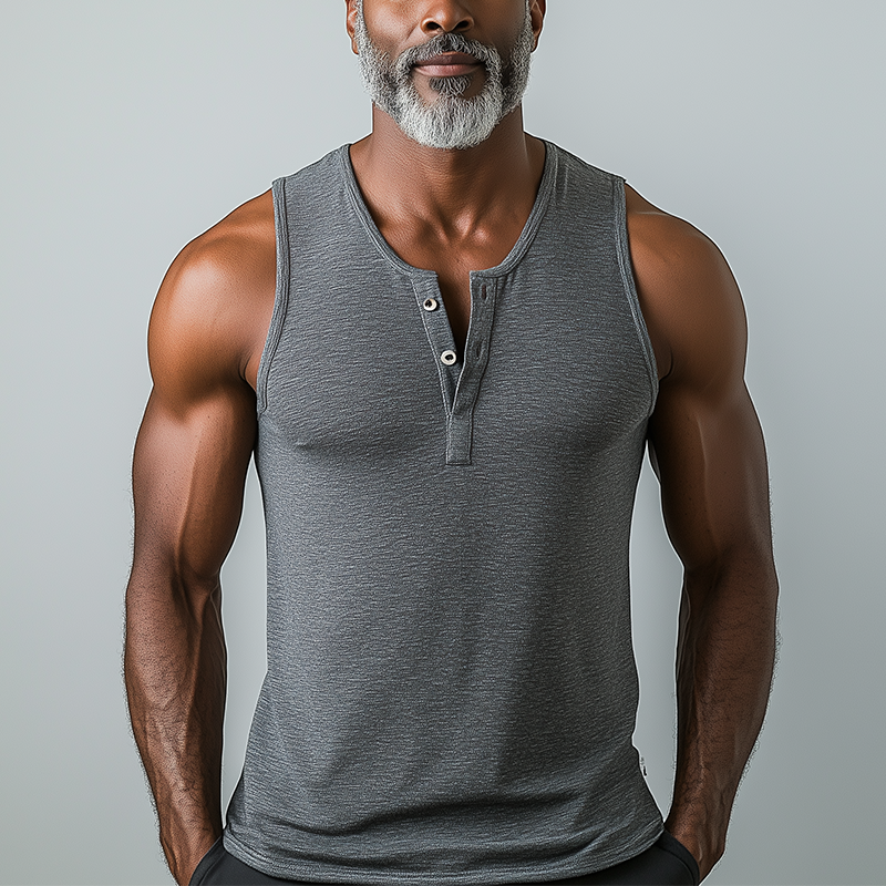Men's Summer Fashion Cotton Blend Henley Collar Tank Top DTT25062714