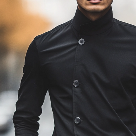 Men's Retro Casual Solid Color Stand Collar Slim Fit Long Sleeve Shirt 9903251030200