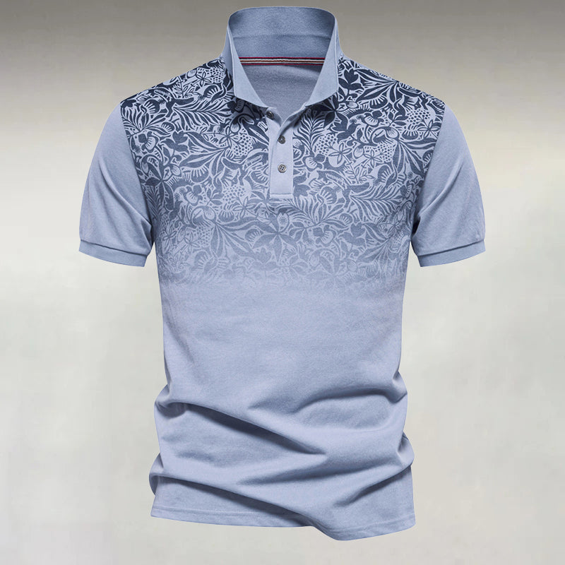 Men's Business Casual Gradient Floral Pattern Short Sleeve Cotton Polo Shirt 9917071327416