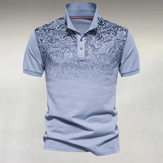Men's Business Casual Gradient Floral Pattern Short Sleeve Cotton Polo Shirt 9917071327416
