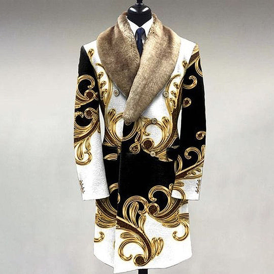 Men's Fashion Casual Fur Lapel Collar Graphic Pattern Long Sleeve Coat 9888554909880