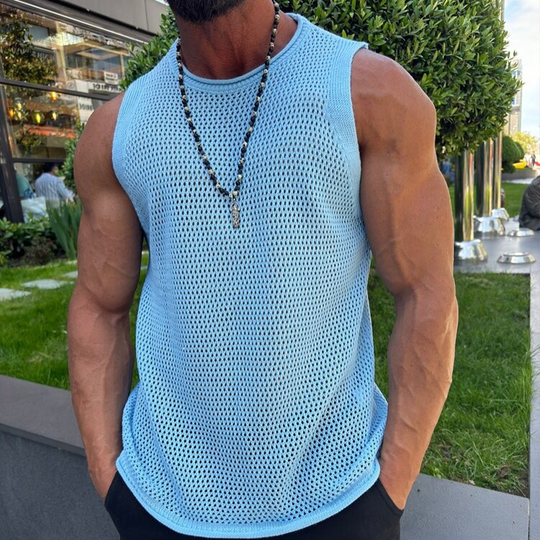 Men's Solid Knit Mesh Crew Neck Tank Top DTT25072208